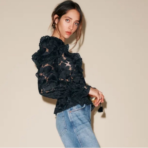 Reformation The Collection Carlisle Black Lace Blouse Romantic Feminine Top NWT - Picture 14 of 15